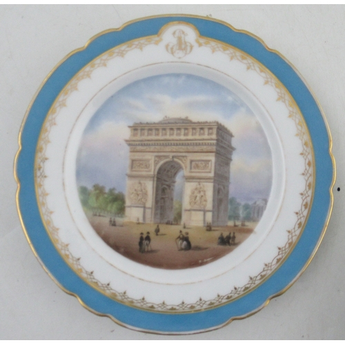 436 - A set of five 19th century porcelain plates, decorated with scenes of Paris, diameter 8.25ins