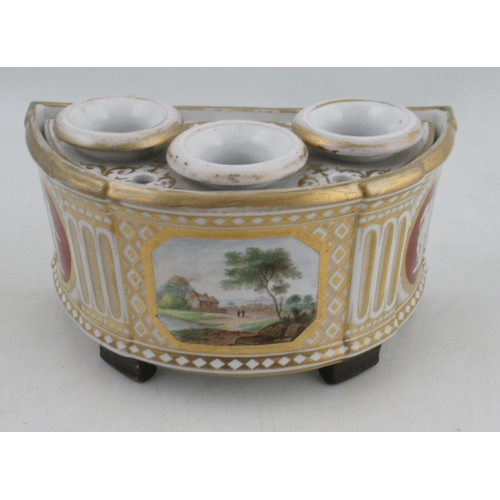 437 - An 18th century porcelain Derby bough pot, painted with a landscape to the centre and winged cherubs... 