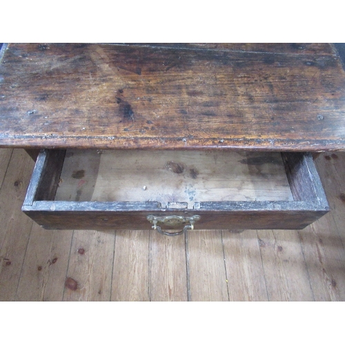 44 - An Antique oak side table, fitted with frieze drawer, raised on turner legs, united by stretcher, wi... 