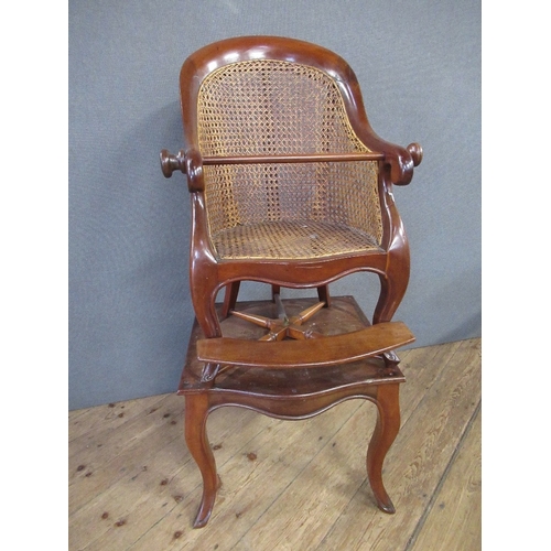 49 - A 19th century mahogany childs caned back chair, raised on a table, with cabriole legs height 40ins