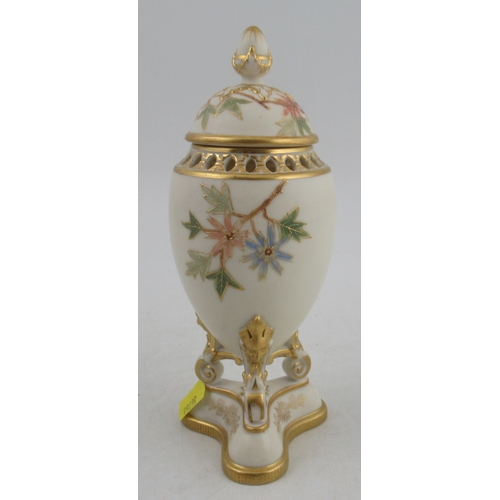 565 - A Grangers Worcester vase, raised on a pedestal, with pierced neck, decorated with shot silk colours... 