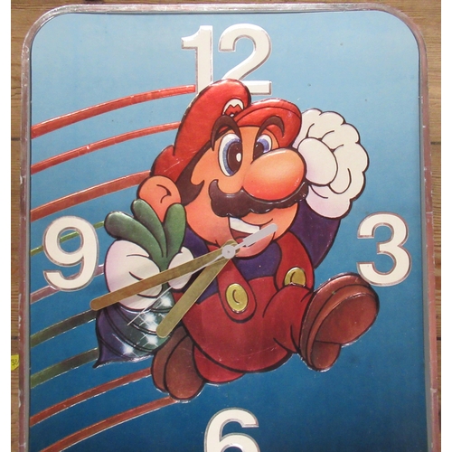 113 - A world of Nintendo Mario wall clock, of rectangular form, 19.5ins x 12ins