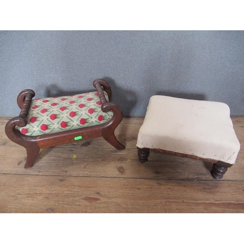 21 - Two 19th century foot stools, one with scroll handles, width 16ins, and 12ins