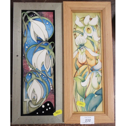 232 - Two Moorcroft framed plaques, 12ins x 4ins