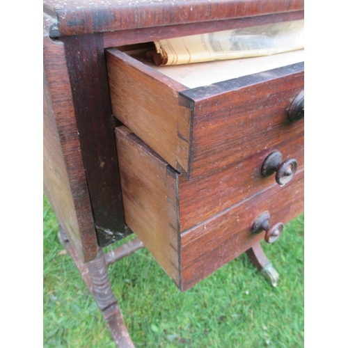 37 - A 19th century work table, fitted with drawers, raised on turned legs united by stretcher, 20ins x 2... 