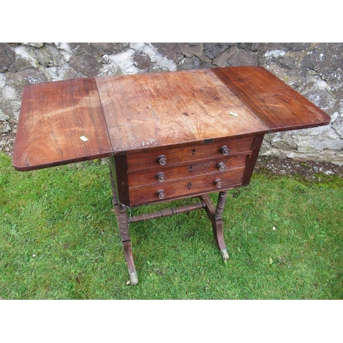 37 - A 19th century work table, fitted with drawers, raised on turned legs united by stretcher, 20ins x 2... 