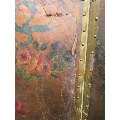 40 - A three fold screen decorated with ribbons,  floral sprays and script, af,