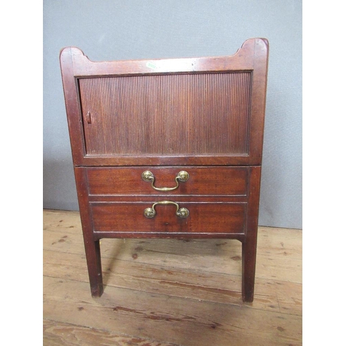 7 - A 19th century tray top commode with timbour door, width 21ins, heigh 31ins, depth 18ins