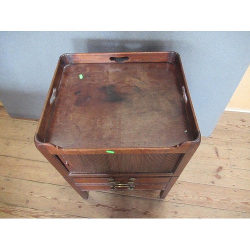 7 - A 19th century tray top commode with timbour door, width 21ins, heigh 31ins, depth 18ins