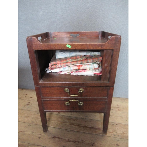 7 - A 19th century tray top commode with timbour door, width 21ins, heigh 31ins, depth 18ins