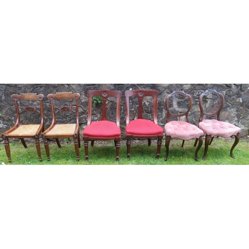 84 - Three pairs of 19th century dining chairs, two pairs with upholstered seats