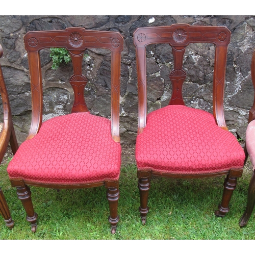 84 - Three pairs of 19th century dining chairs, two pairs with upholstered seats