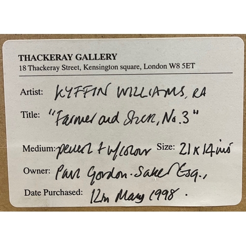 109 - Kyffin Williams, watercolour, Farmer and Stick No. 3, monogrammed KW, bearing a label to the reverse... 