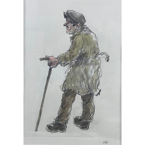 109 - Kyffin Williams, watercolour, Farmer and Stick No. 3, monogrammed KW, bearing a label to the reverse... 