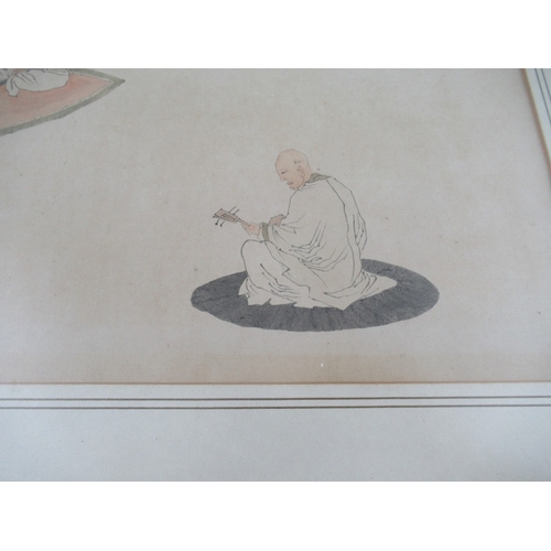 123 - Attributed to Su Liu  Peng, figure taking tea on a rug with another seated playing a string instrume... 