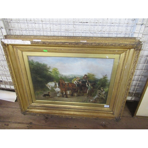 131 - E. F. Holt pair oil on canvas, Horses and  figures with haycart, Horses and figures outside the blac... 