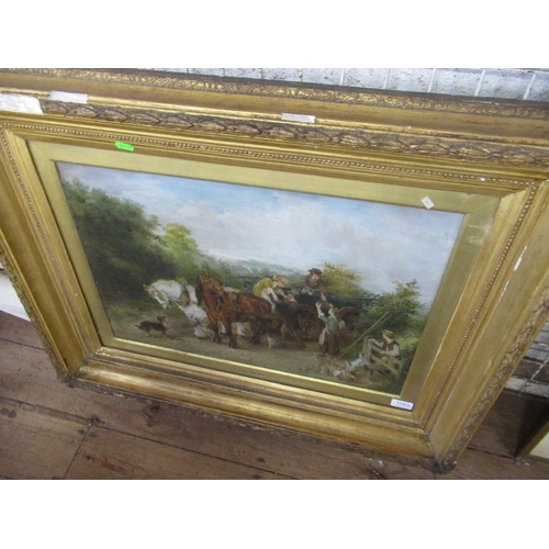 131 - E. F. Holt pair oil on canvas, Horses and  figures with haycart, Horses and figures outside the blac... 