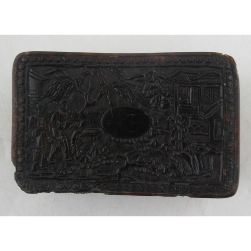 154 - A 19th century Chinese carved tortoiseshell box, together with a red lacquered bottle