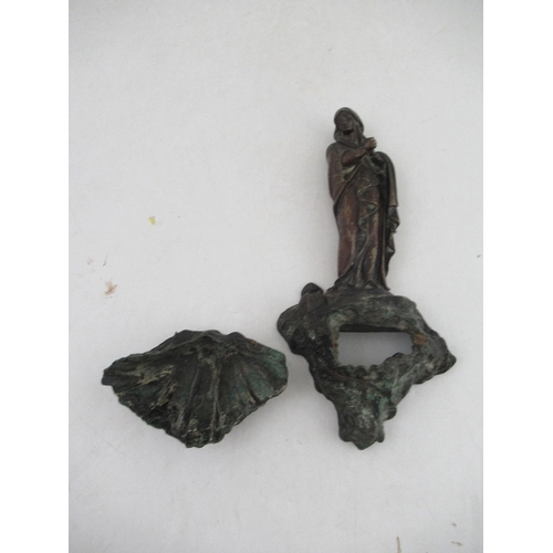 156 - A 19th century continental cold painted bronze holy water stoup modelled as the the Madonna with cla... 