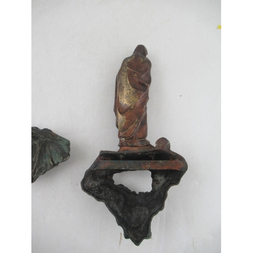 156 - A 19th century continental cold painted bronze holy water stoup modelled as the the Madonna with cla... 