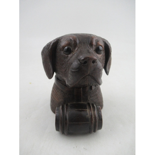 157 - A carved Black Forest Inkwell Modelled as a St Bernard with Brandy Barrel