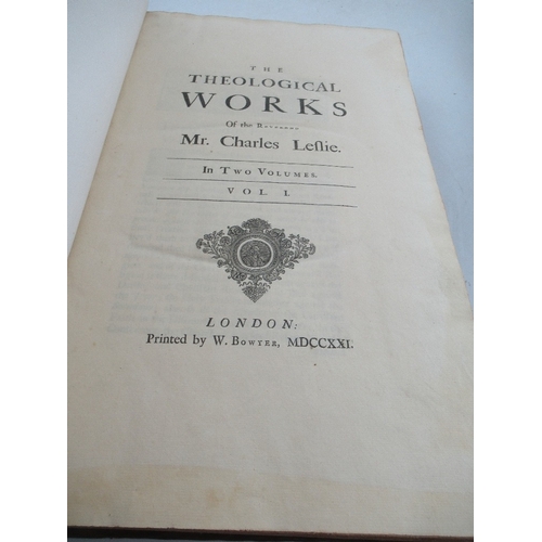 203 - Charles Leslie The Theological Works 1721, two elephant folio vols in full leather Cambridge binding... 