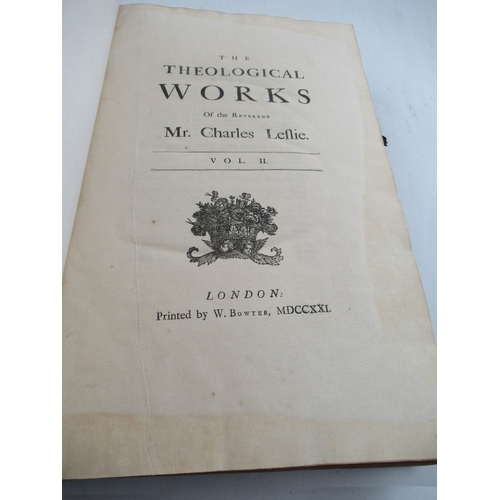 203 - Charles Leslie The Theological Works 1721, two elephant folio vols in full leather Cambridge binding... 