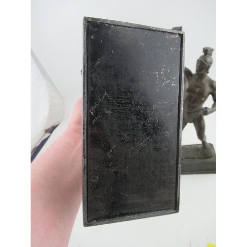 218 - A pair of 19th century spelter figures, of Roman Gladiators, on rectangular bases, height 16ins