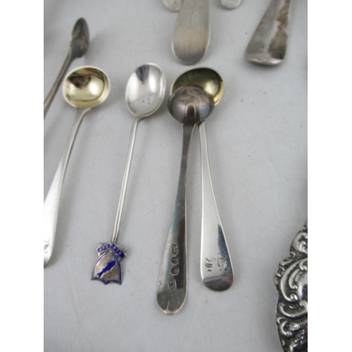 247 - A collection of silver flatware,  to include spoons and sugar tongs, weight 14oz, together with two ... 