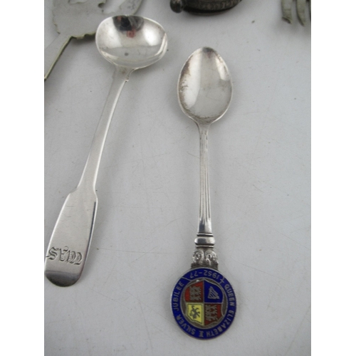 247 - A collection of silver flatware,  to include spoons and sugar tongs, weight 14oz, together with two ... 