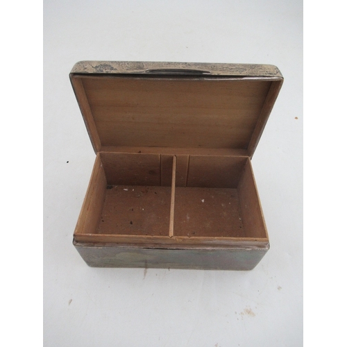 251 - A silver cigarette box, with engine turned decoration and wooden lined interior, 5.5ins x 3.5ins