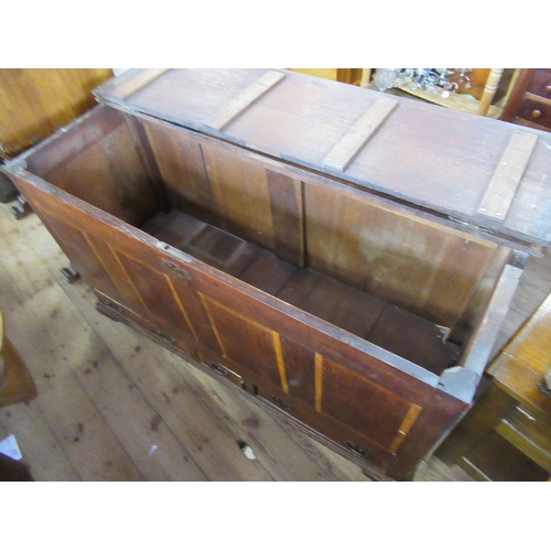 27 - An antique oak mule chest width 56ins depth 21ins height 33ins