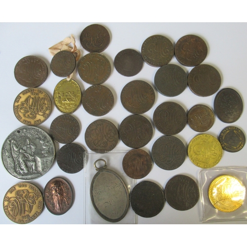 297 - A collection of 18th century Druid Penny's, marked London, Liverpool & Anglesey, together with more ... 