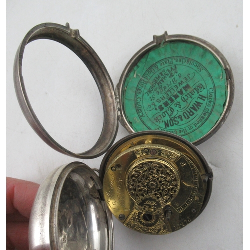 312 - Two Antique pair cased pocket watches, the silver example engraved T Strong London and the tortoises... 