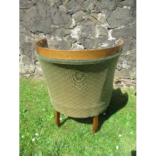 32 - An Edwardian tub chair, with inlaid decoration, together with two armchairs