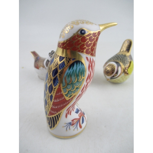 344 - Four Royal Crown Derby paper weights , a Kingfisher and three other birds