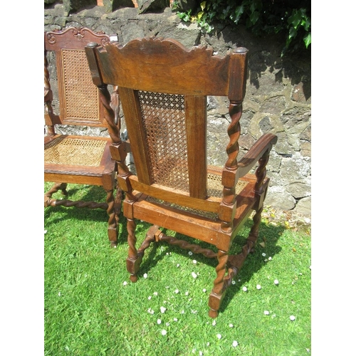 36 - A pair of Anglo Indian armchairs, with caned back and seats and carved decoration