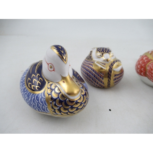 362 - Four Royal Crown Derby Imari pattern paperweights, modelled as a pheasant, duck, penguin and an otte... 