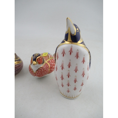 362 - Four Royal Crown Derby Imari pattern paperweights, modelled as a pheasant, duck, penguin and an otte... 