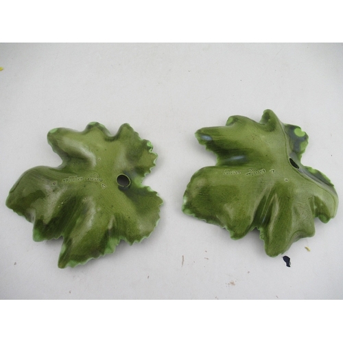 377 - Two Bretby pottery leaf dishes, with moulded decorated of walnuts and nut crackers