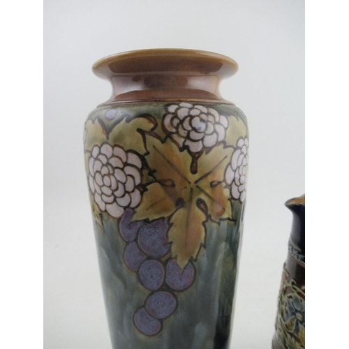 380 - A Royal Doulton stoneware vase, decorated with a grape vine, height 12ins, together with a Doulton L... 