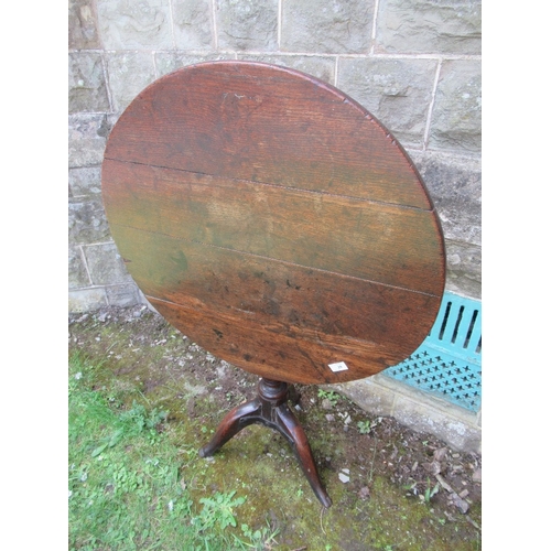 39 - A 19th century oak tilt top tripod table, diameter 27ins