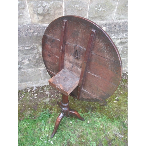 39 - A 19th century oak tilt top tripod table, diameter 27ins