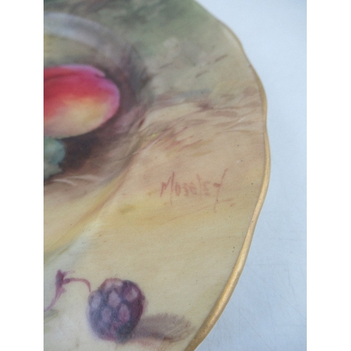 398 - A Royal Worcester side  plate, decorated with fruit by Moseley 6.5ins