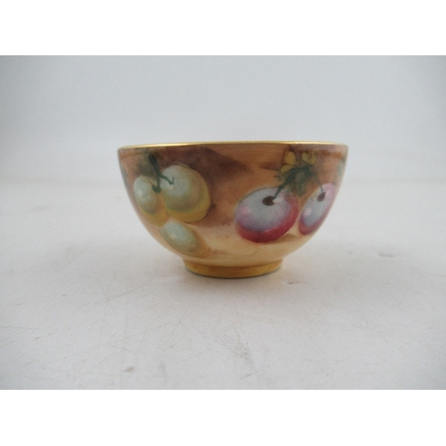 404 - A Royal Worcester  miniature sugar bowl decorated with fruit diameter 2ins by Roberts