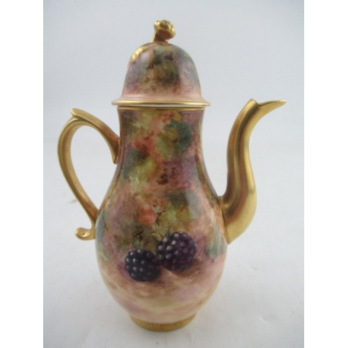 408 - A Royal Worcester coffee pot decorated with fruit by Freeman height 5ins