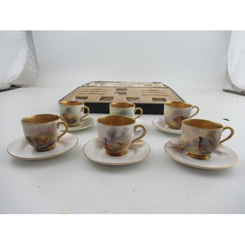 410 - A cased set of 6 Royal Worcester cups and saucers , two decorated with sheep by Barker, 2 decorated ... 