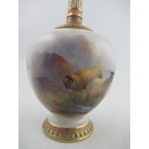 420 - A Royal Worcester open shaped vase decorated with sheep in a landscape by Ernest Barker Shape No 165... 