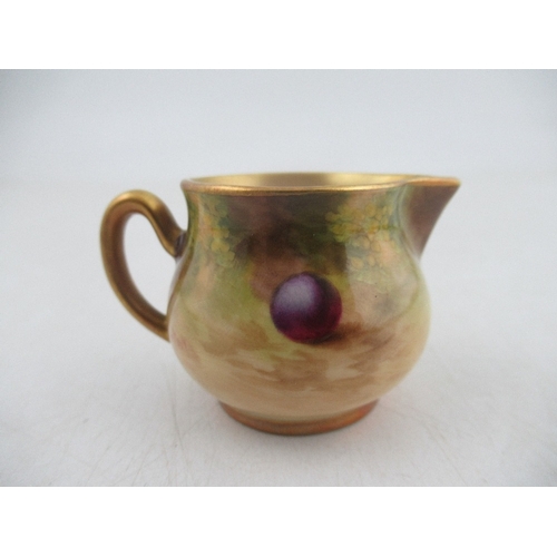 435 - A Royal  Worcester miniature jug decorated with hand painted fruit by Ayrton