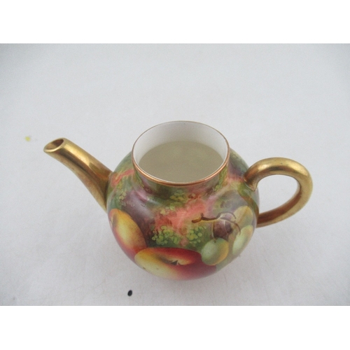 437 - A Royal Worcester miniature teapot decorated with hand painted fruit by Townsend 3.25ins